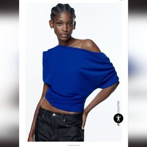 Zara Royal Blue Asymmetric Crop Top Large